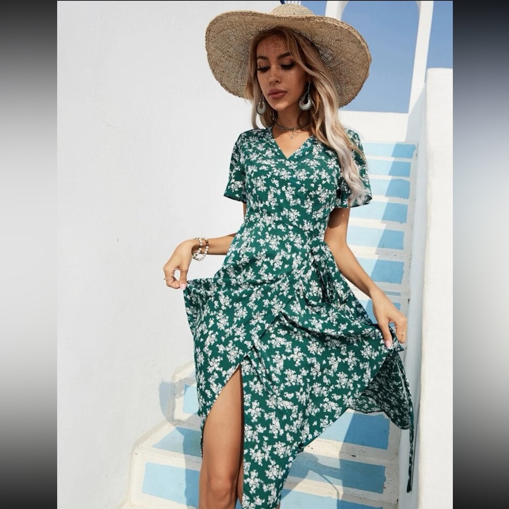 Floral Knot Wrap Dress